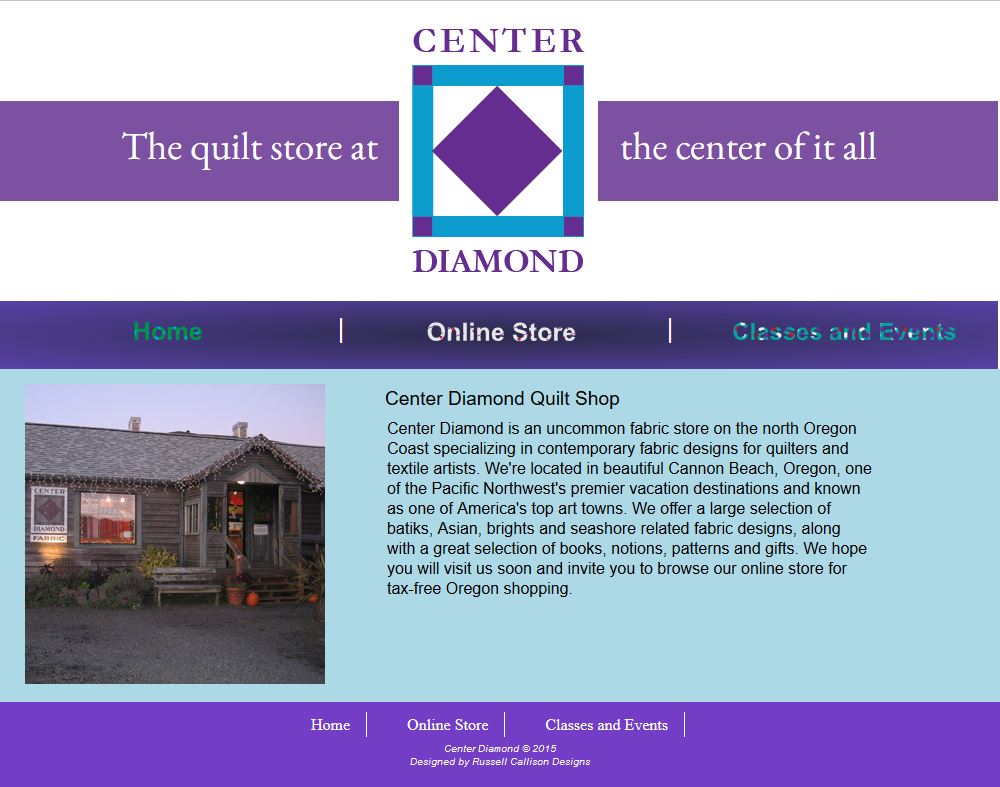 Center Diamond Quilt Shop Website